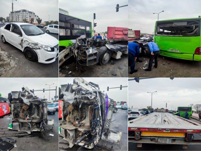 A road transport incident involving a truck, a bus and a car took place in Tashkent