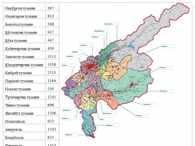 Карта ташкентской области по районам