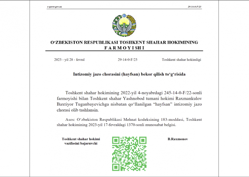 Sobiq Hokim Jahongir Ortiqxo jayev Qo llagan hayfsan Jazosini 